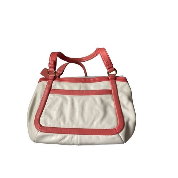 New in box, coach, cricket, leather, white, and coral satchel bag ￼A099813601 - Picture 4 of 14